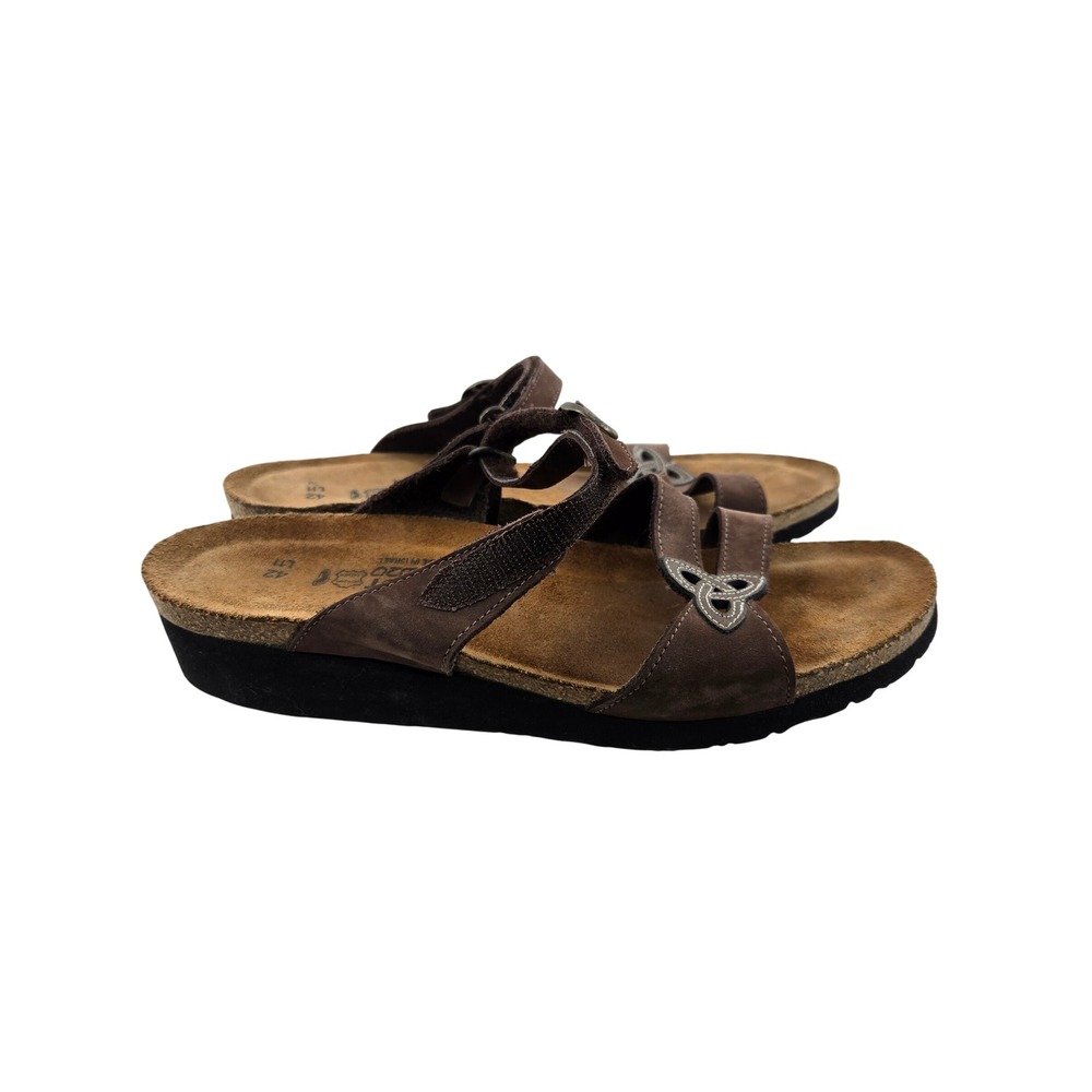 Naot Brown Leather Celtic Knot Wedge Sandals Womens 42 US 11-11.5 Made in Israel